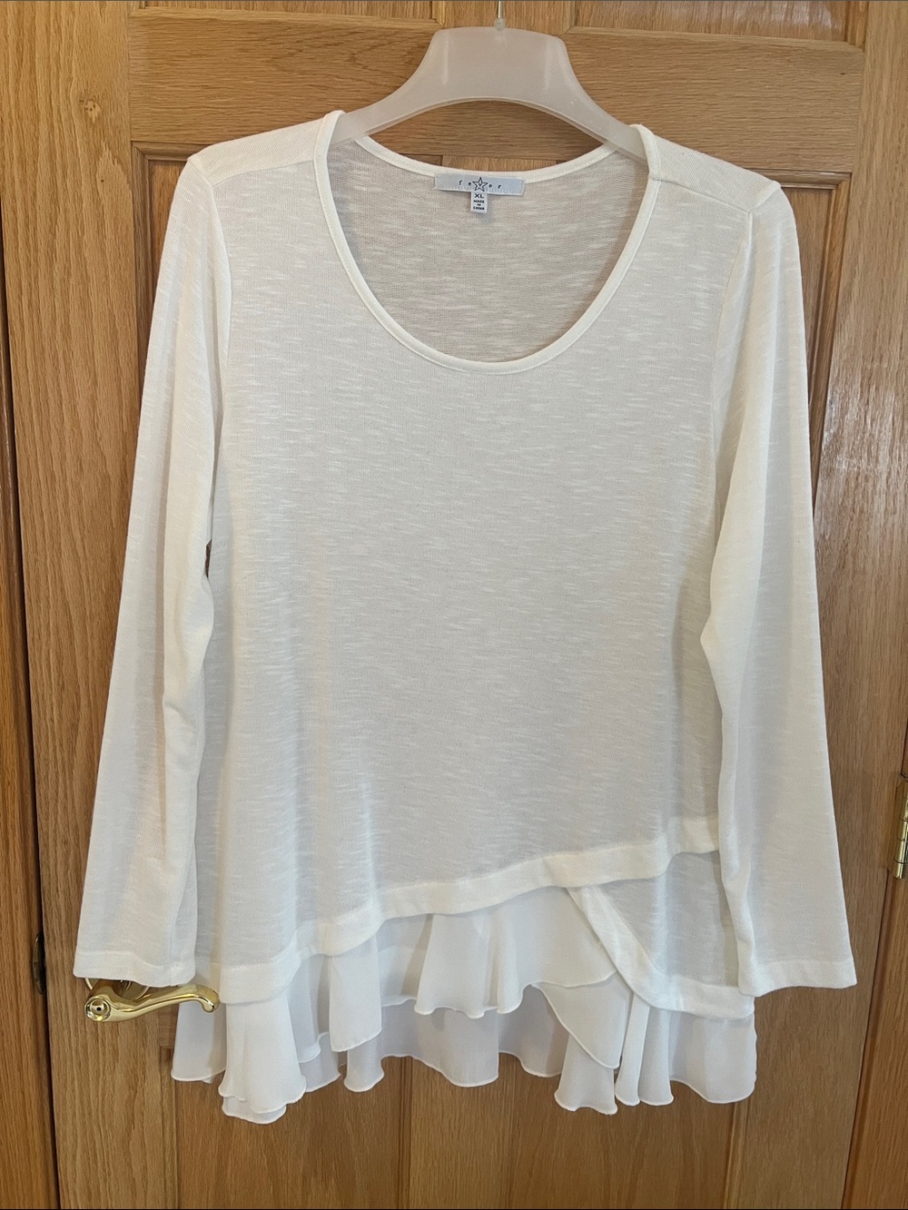 Fever  - White Long-Sleeve Layered Ruffle Hem Top XL